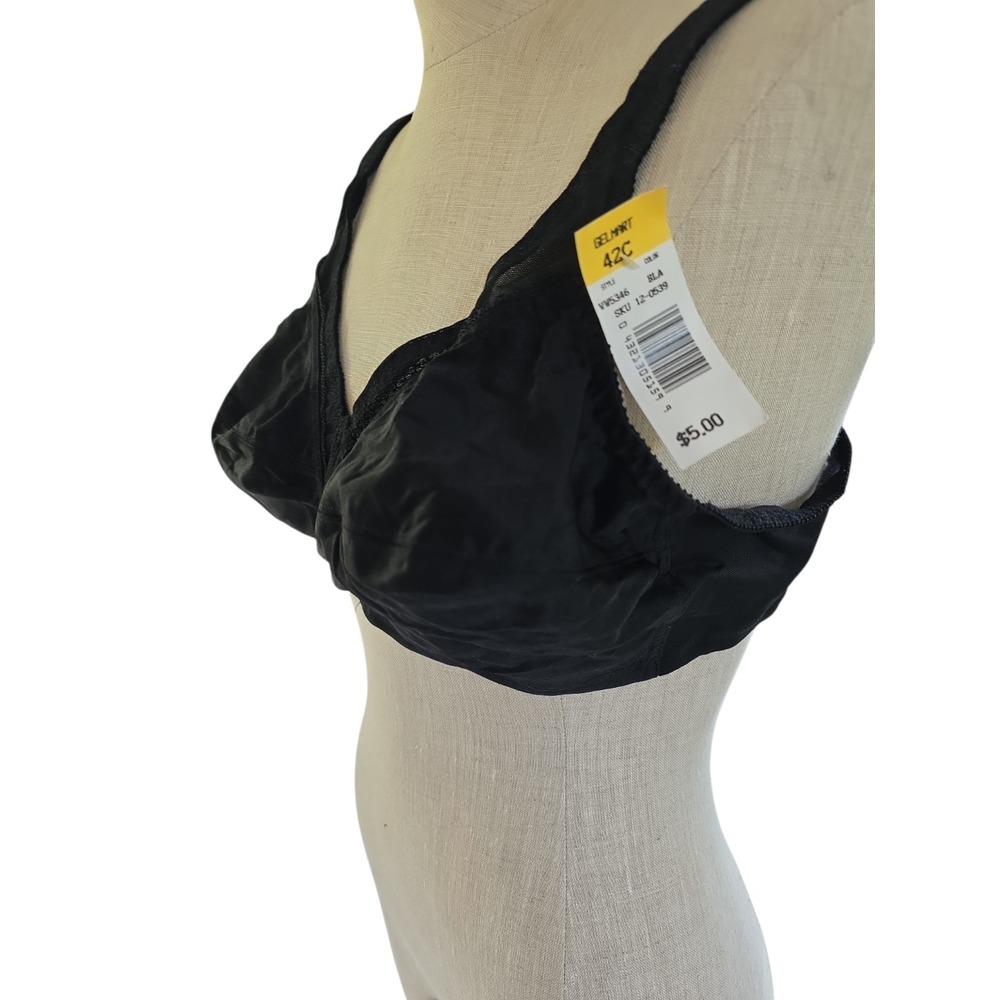 Vintage GELMART Nylon Tricot Full Figure Wirefree Black BRA Size 42C W/ Tags NOS